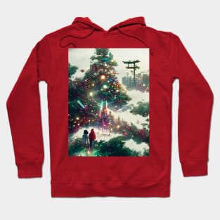 Magical Green Christmas Trees in the Woods Japanese Christmas Season Warm Wishes Hoodie